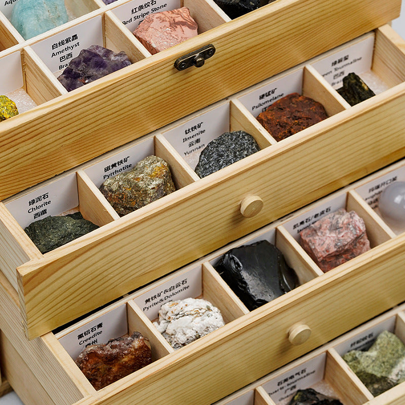 Natural Crystal Rough Stone Wooden Box Set