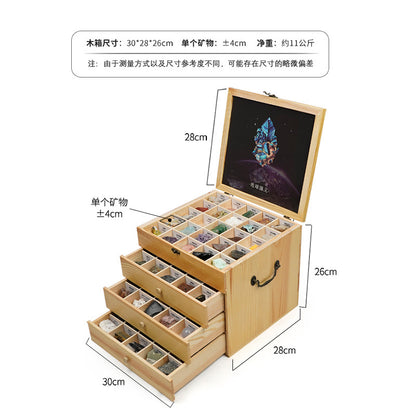 Natural Crystal Rough Stone Wooden Box Set